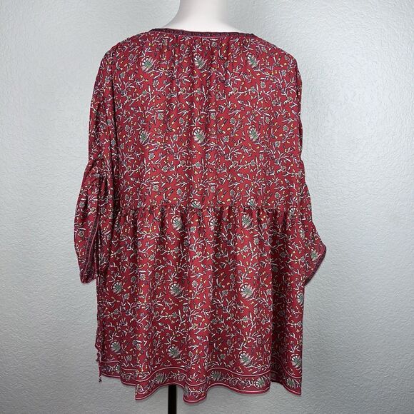 Max Studio Women's Red Floral Lightweight Long Sleeve Boho Tunic Top 1X - Picture 6 of 10